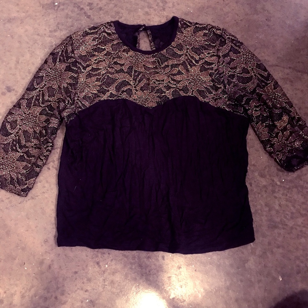 Gold and Black Illusion Lace Top!